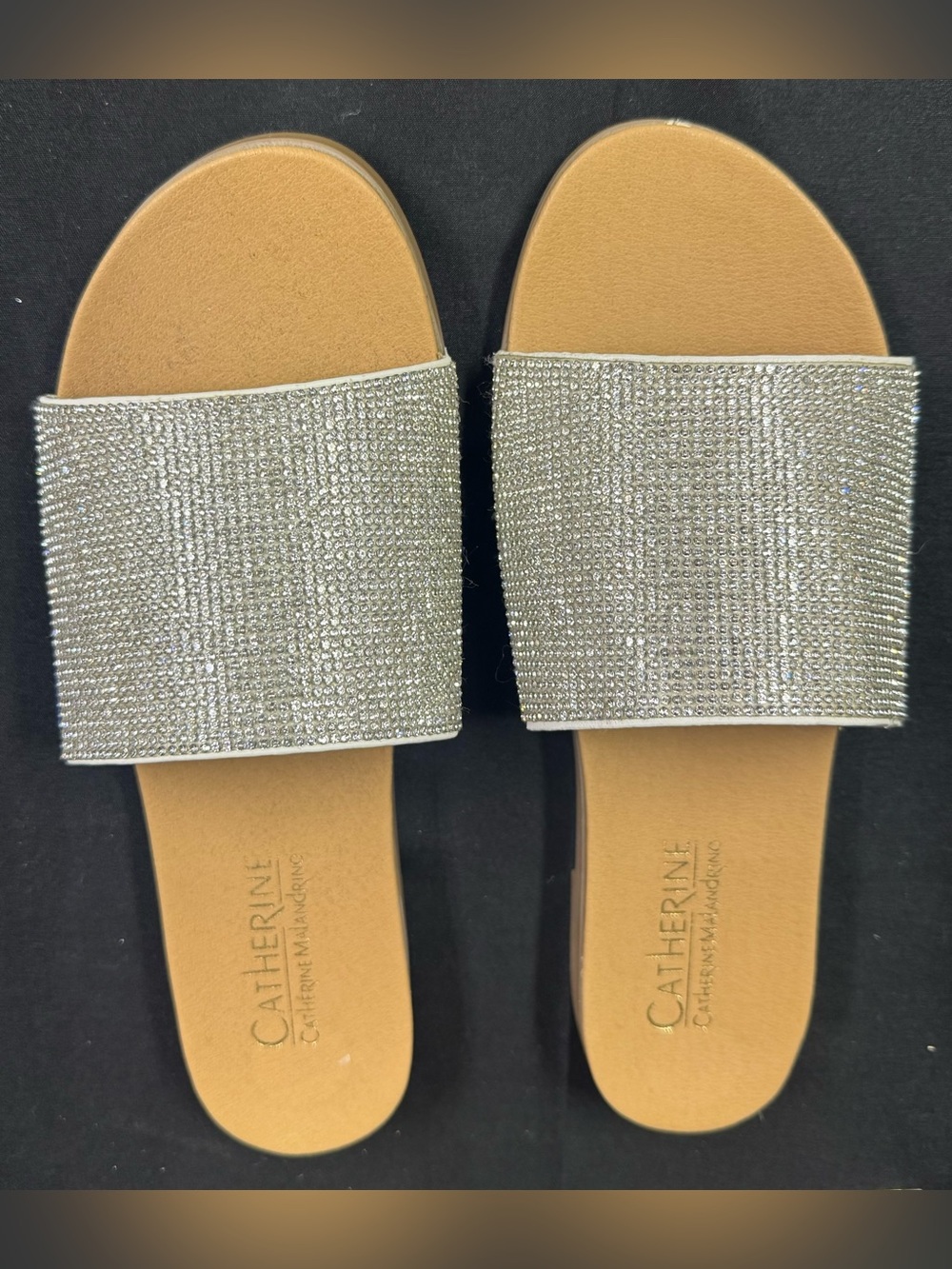 Silver Crystal Slide Sandals - Women's Size 8